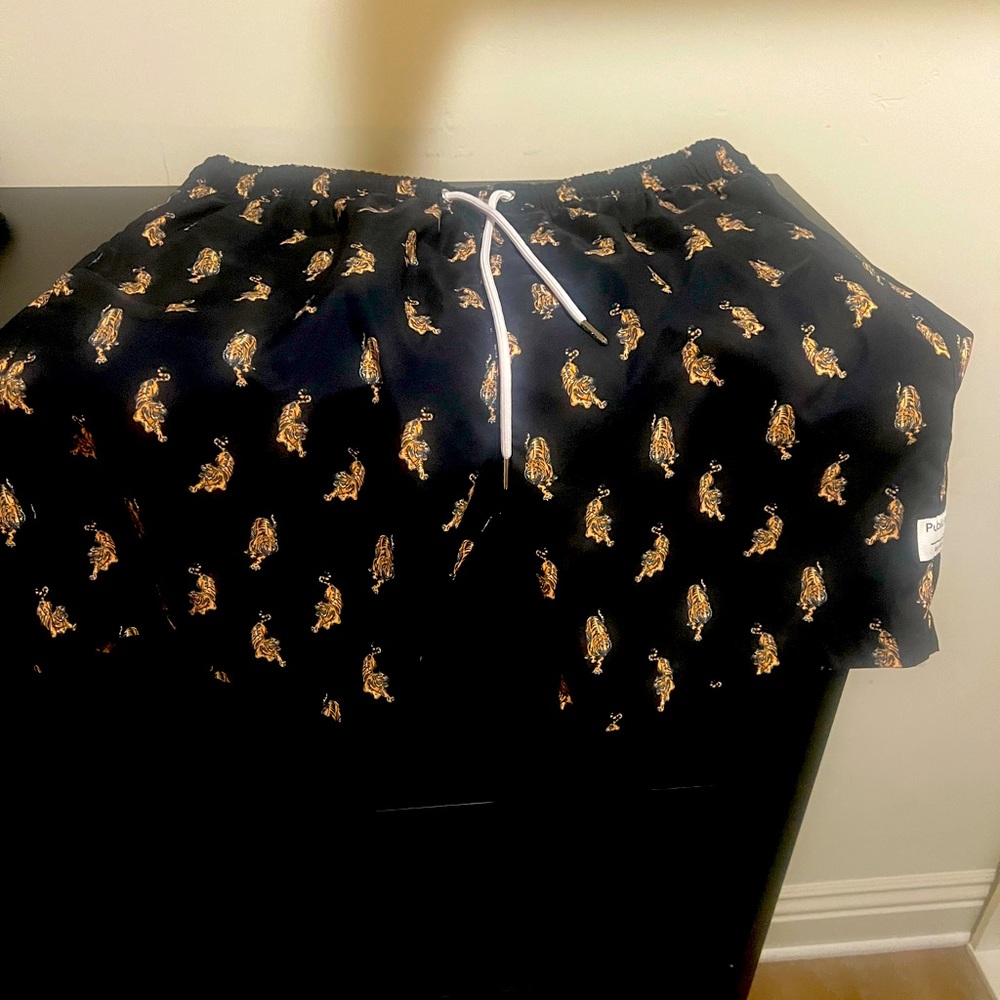 Public Art Black Tiger Swim Shorts - L